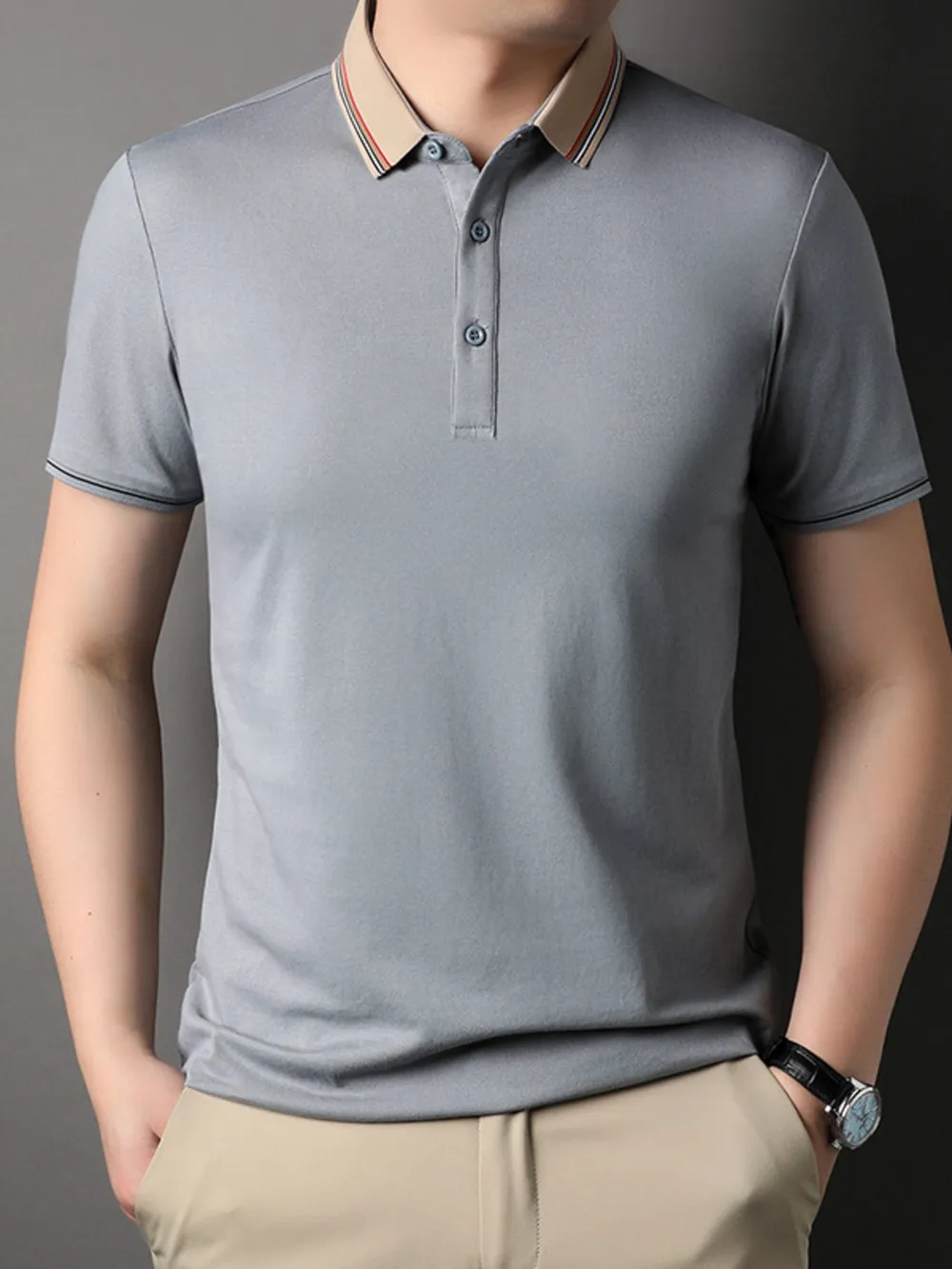 Men's Plus Size Striped Collar Short Sleeve Casual Polo Shirt, image 5