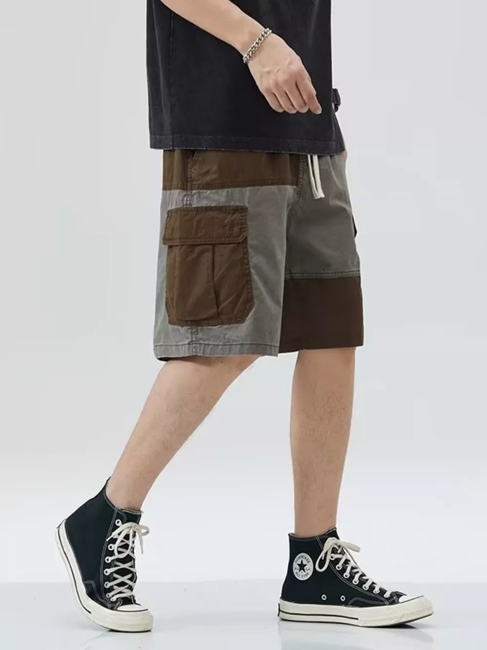 Men's Plus Size Two-Tone Cargo Shorts with Drawstring, image 3