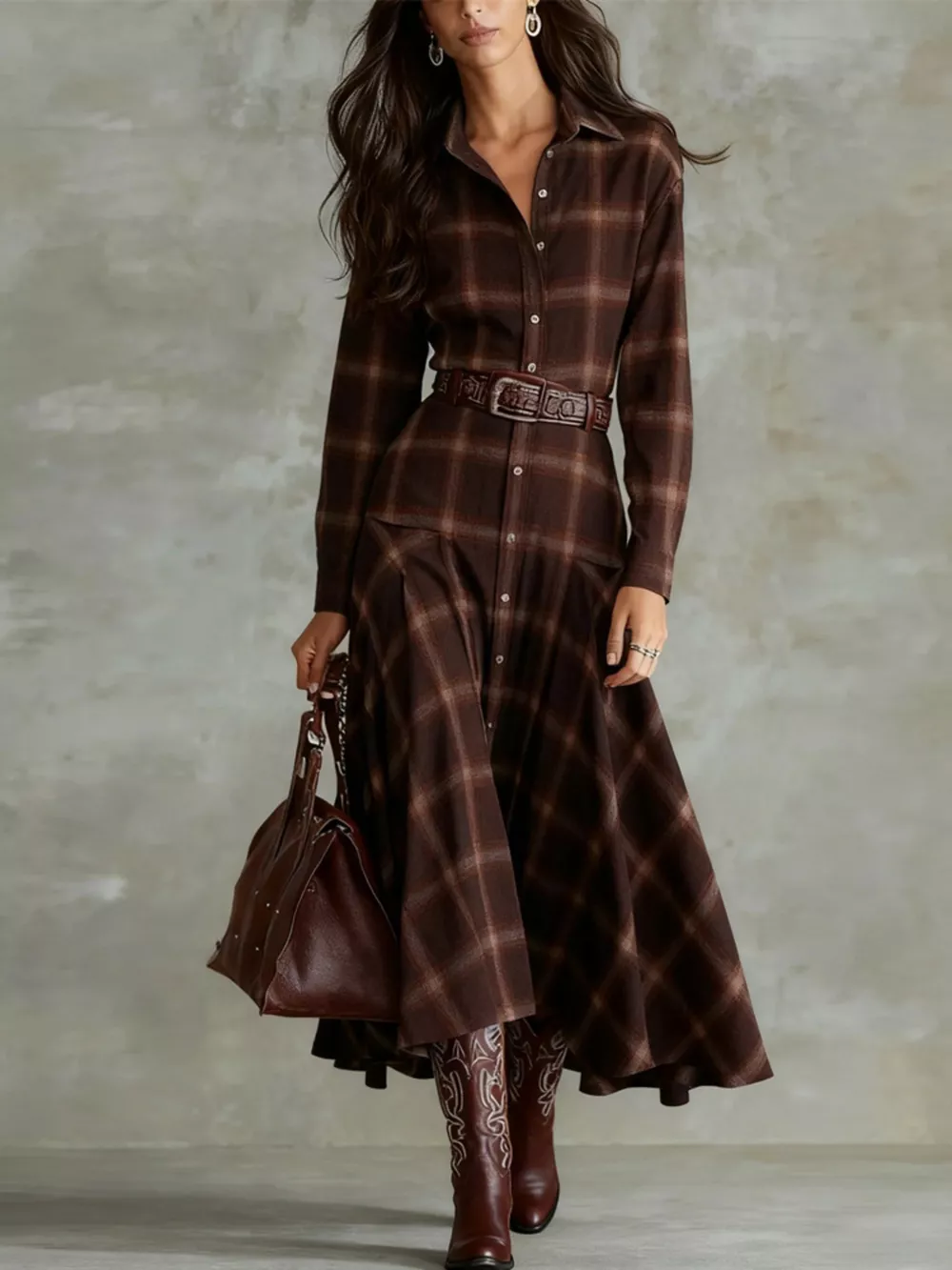 Plaid Button-Down Shirt Dress, image 2