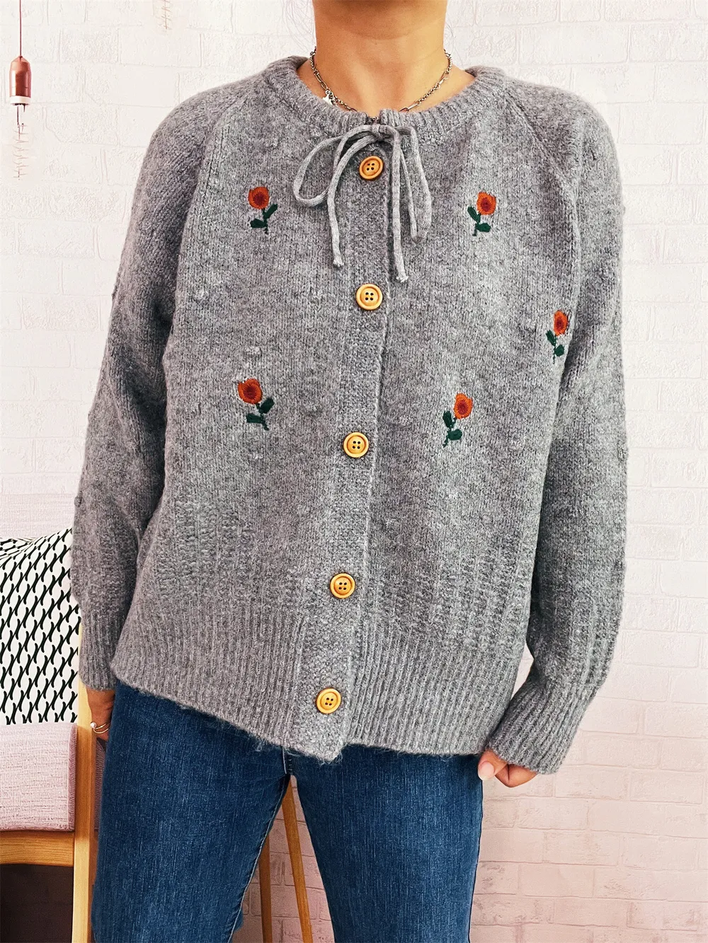 Rose Embroidered Button-Up Cardigan, image 10