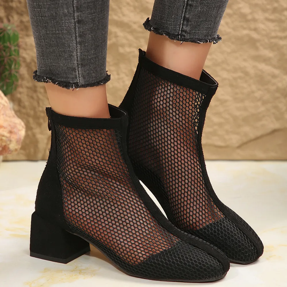 Mesh Block Heel Boots, image 13