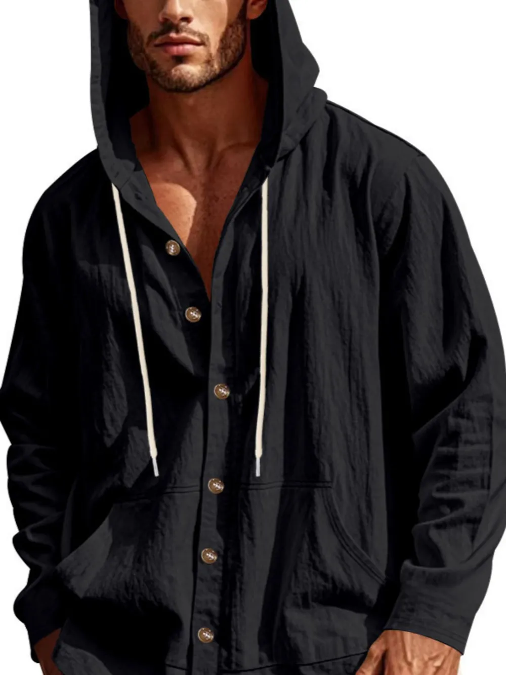 Men's Full Size Drawstring Button Up Hooded Top Plus Size, image 9