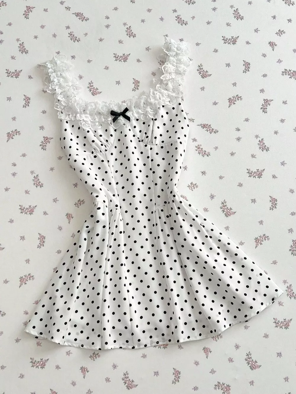 Polka Dot Lace Trim Mini Dress, image 6