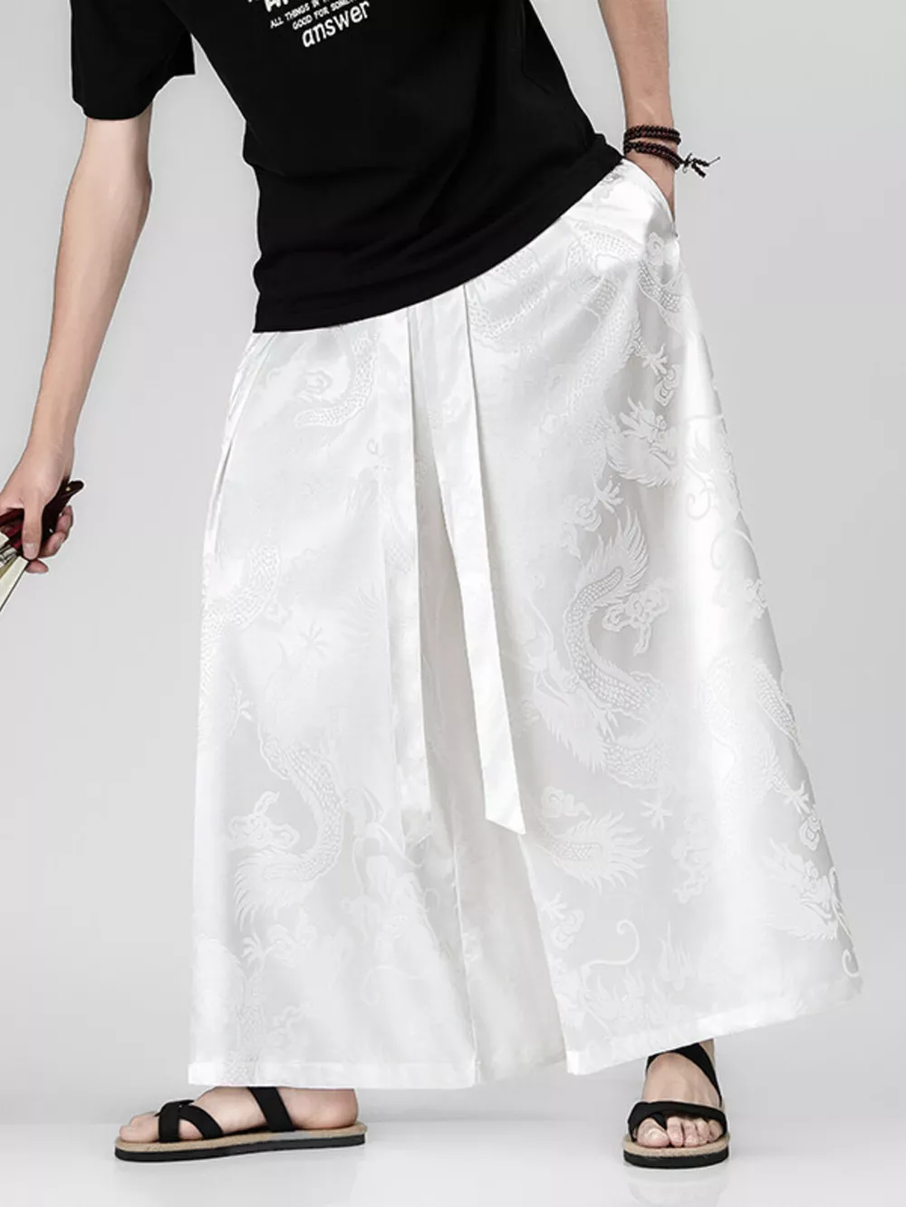 Men's Plus Size Dragon Pattern Wide Leg Pants, image 4