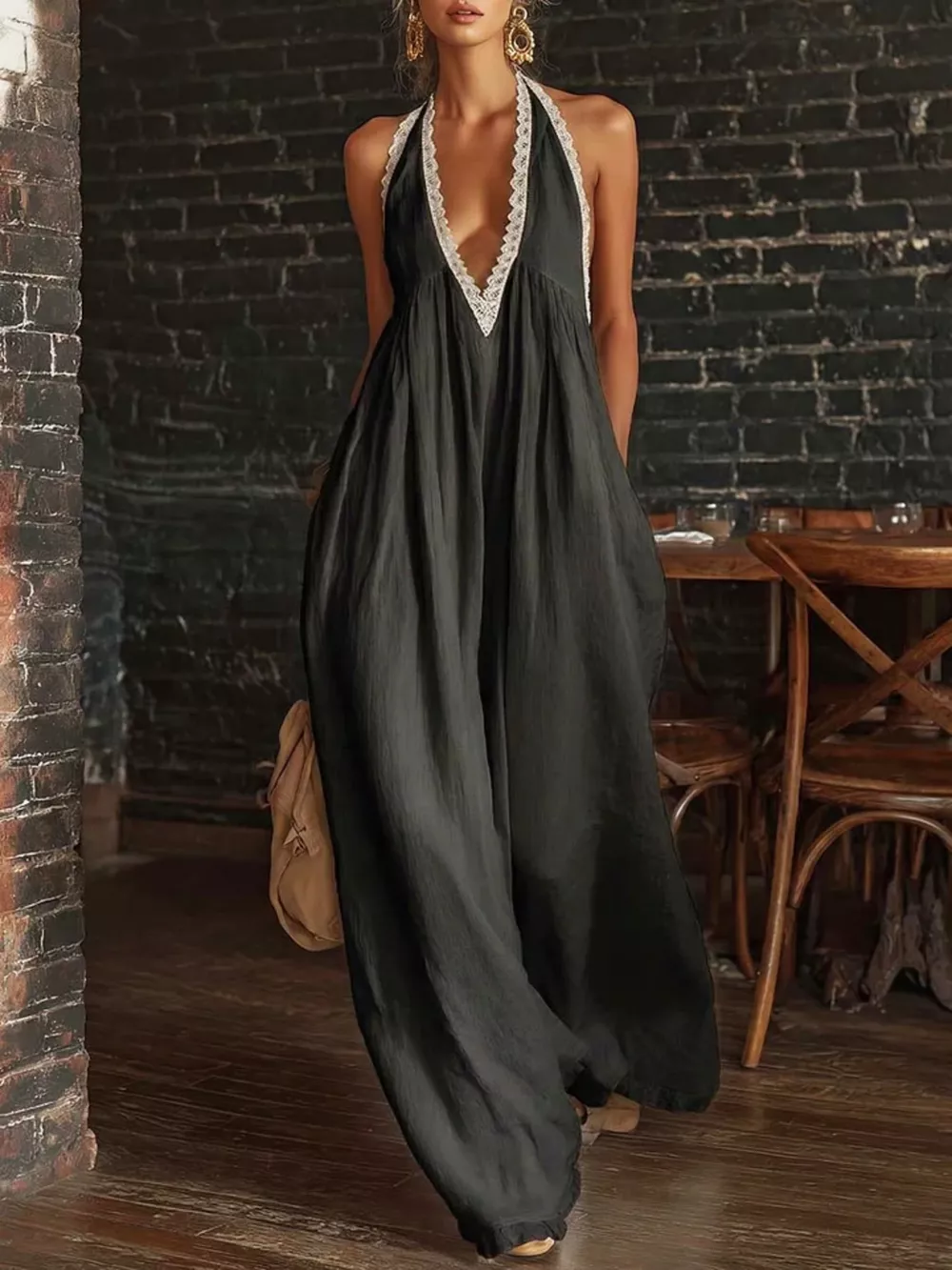 Full Size Lace Trim Wide-Leg Jumpsuit Plus Size