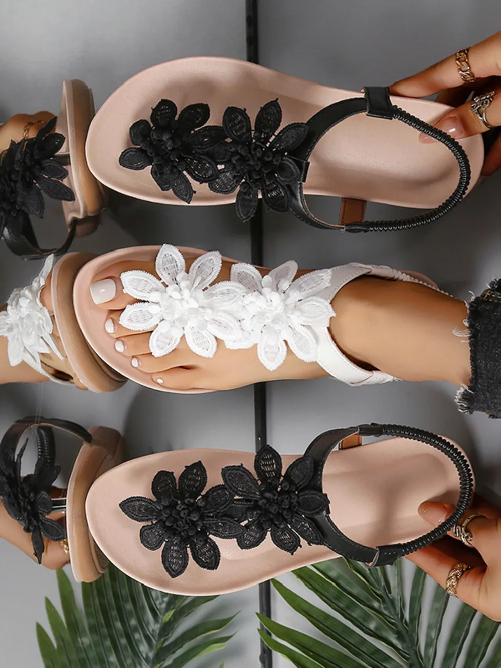 Flower Open Toe Flats Sandals, image 2