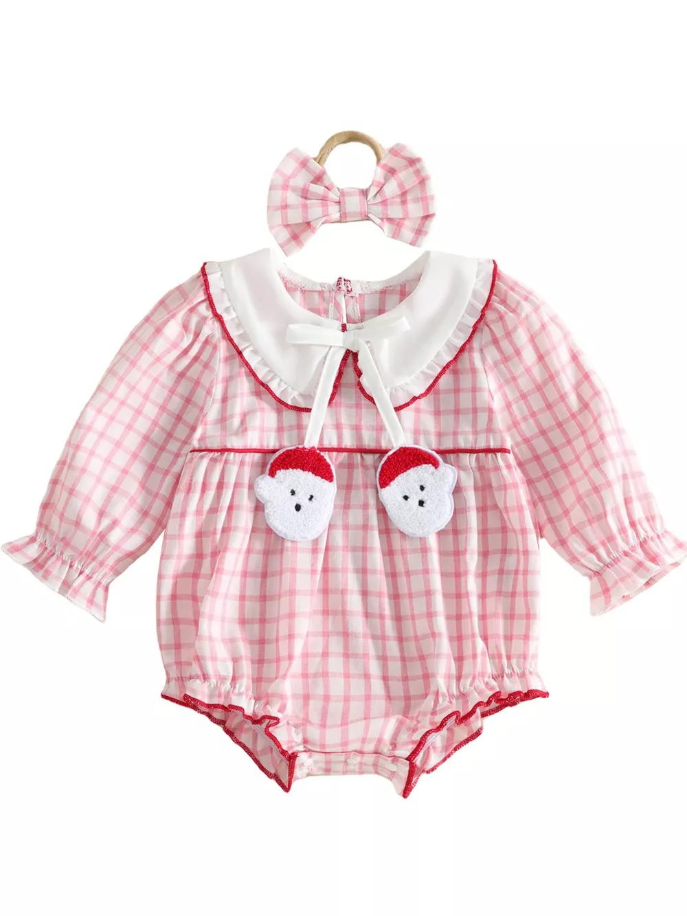 Children's Plaid Long-Sleeve Bodysuit and Bow Headband Set, image 4