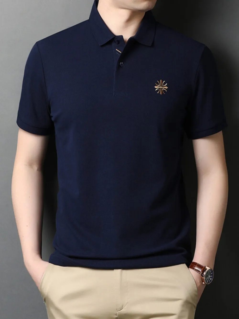 Men's Plus Size Embroidered Slim Fit Polo Shirt, image 5