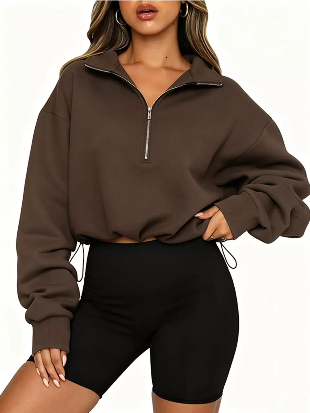 Half Zip Drawstring Hem Sweatshirt, image 9