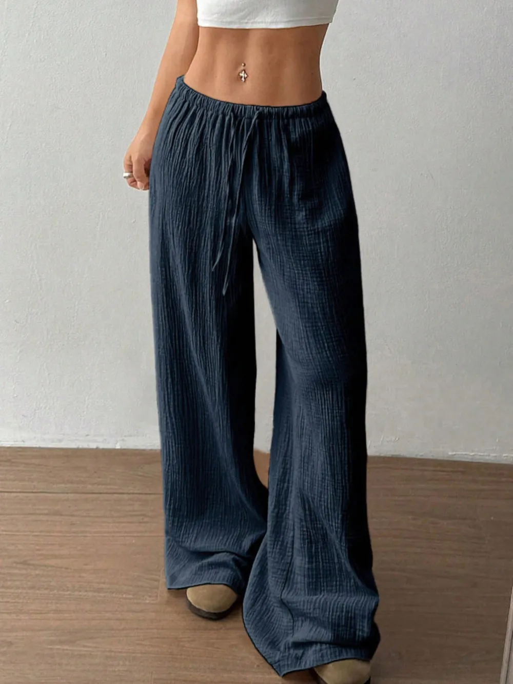 Wide Leg Drawstring Casual Pants, image 29
