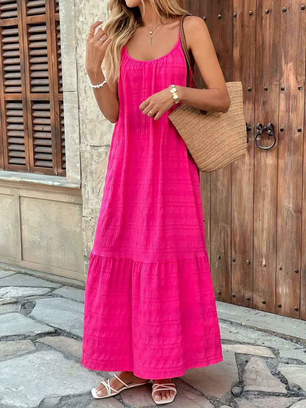 Scoop Neck Tiered Maxi Cami Dress, image 5