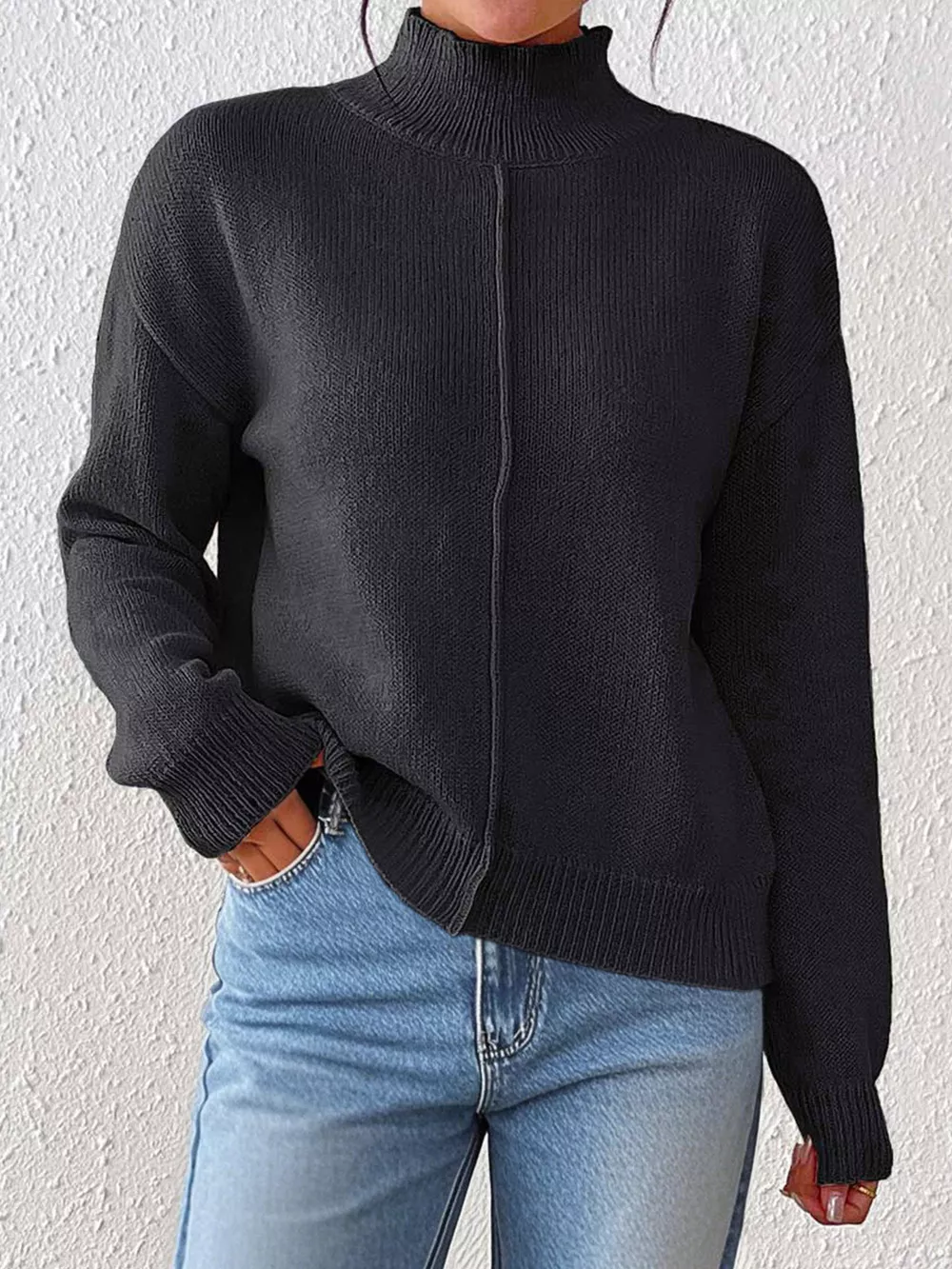 Center Seam Detail Turtleneck Sweater