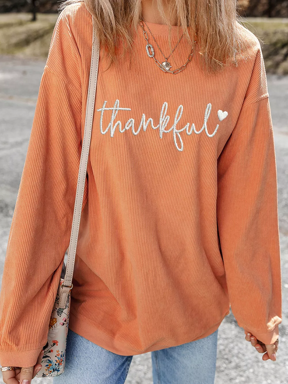 Thankful Embroidered Corded Crewneck Sweatshirt, image 3