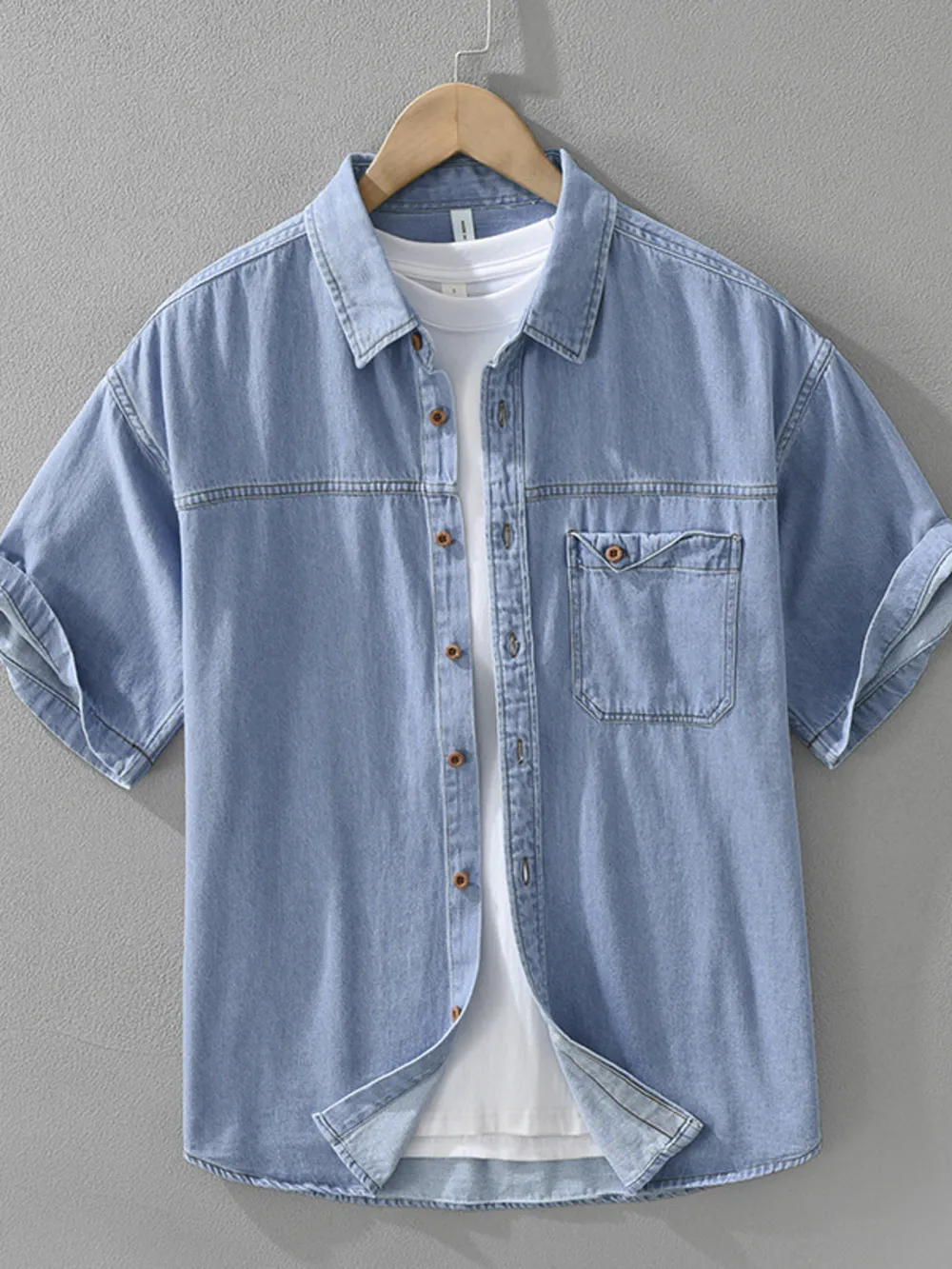 Men's Plus Size Button Up Short Sleeve Denim Shirt, image 3
