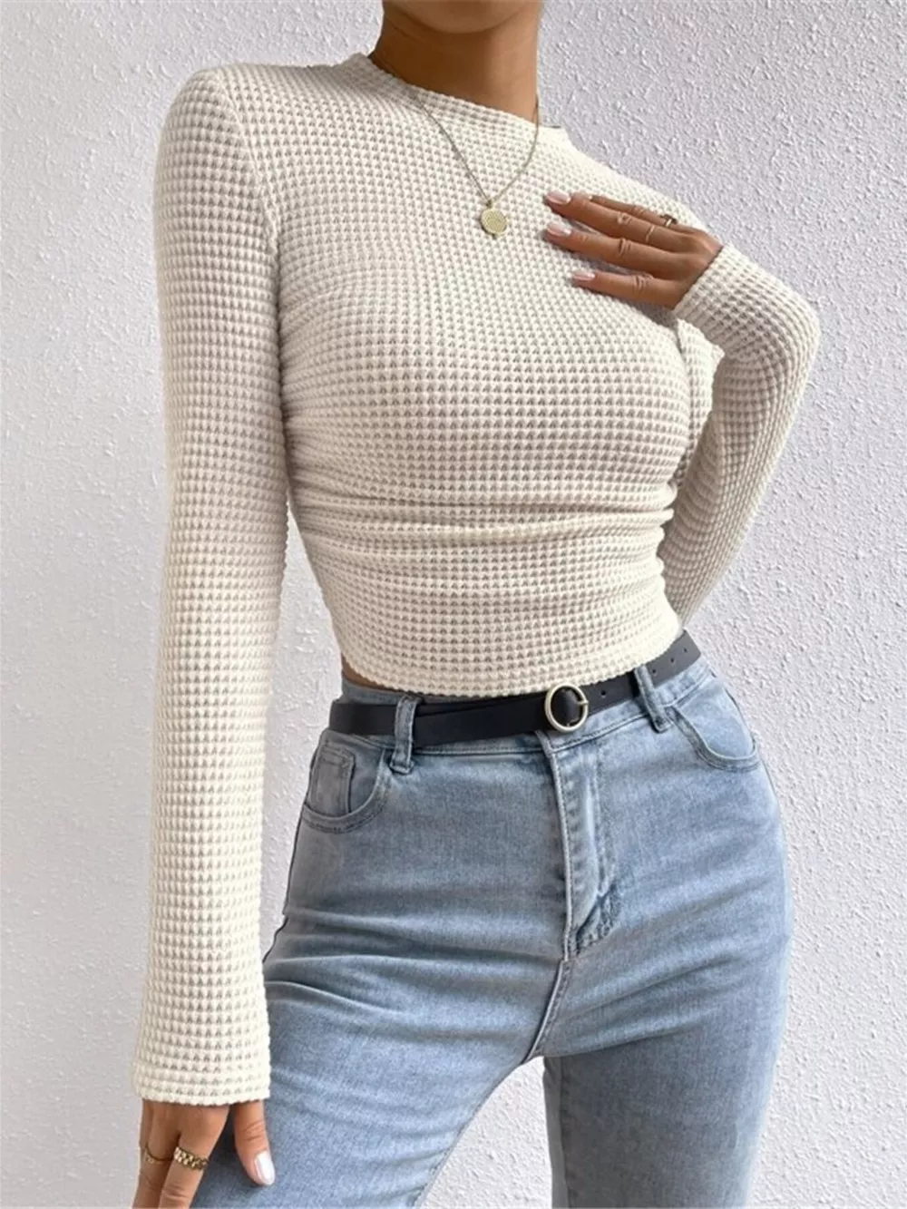Waffle Knit Long Sleeve T-Shirt, image 6