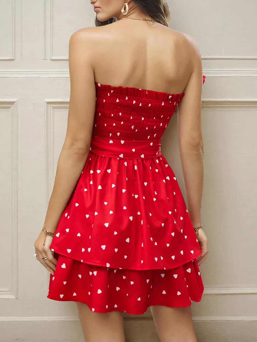 Smocked Layered Tube Mini Dress, image 2