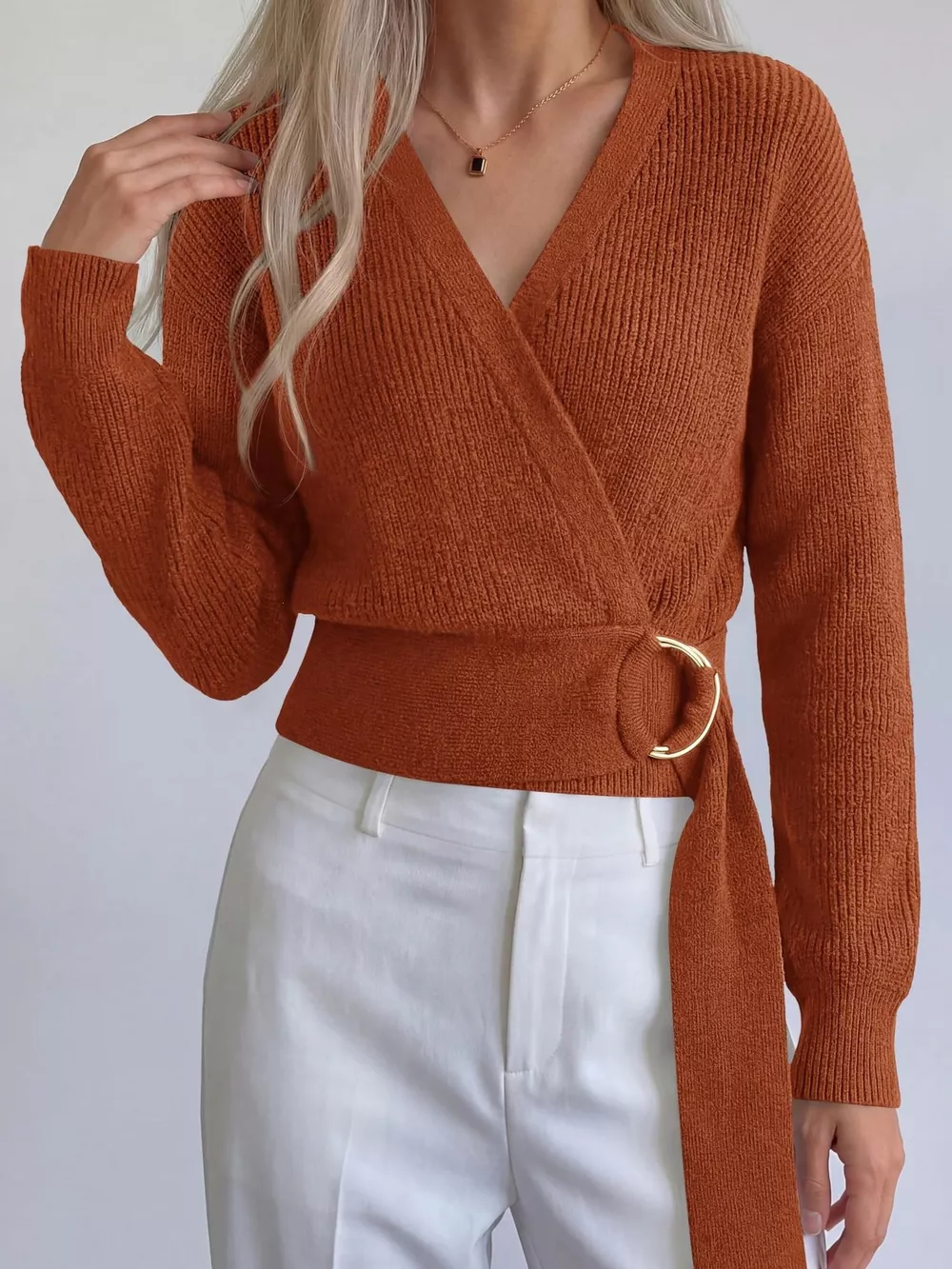 Metal Ring Detail Dropped Shoulder Sweater, image 3