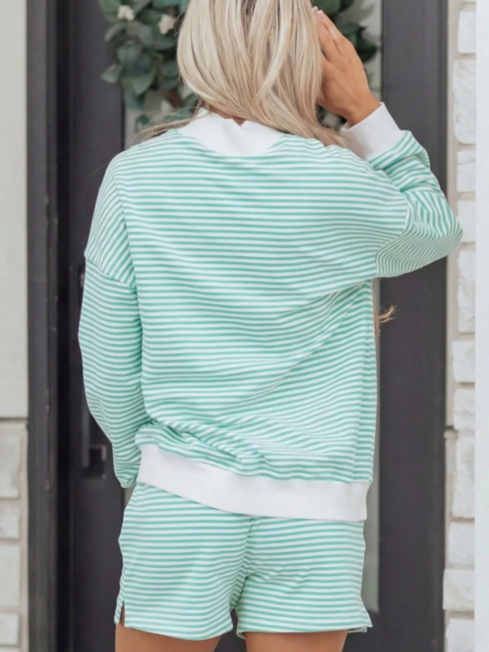 Striped Oversized Sweatshirt and Shorts Set, image 10