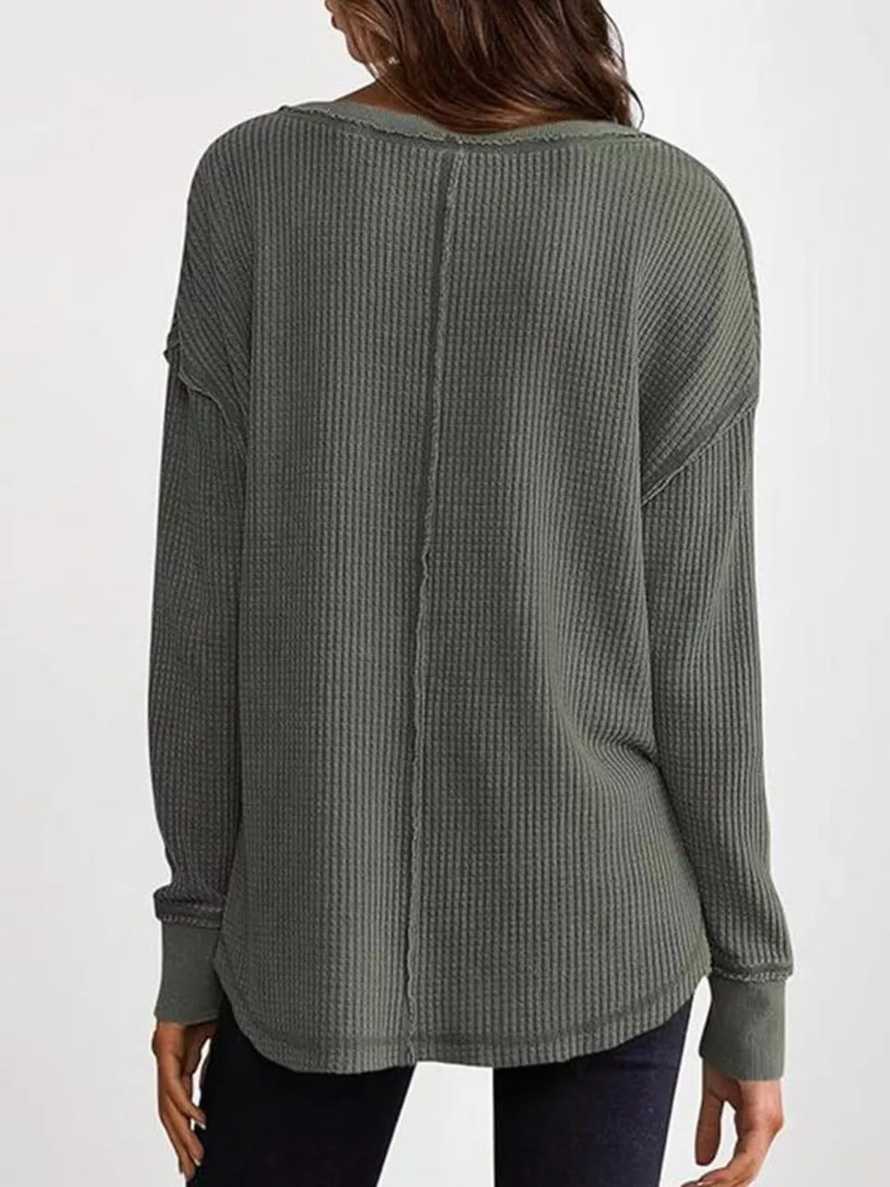 Waffle Knit Long Sleeve Sweatshirt, image 22