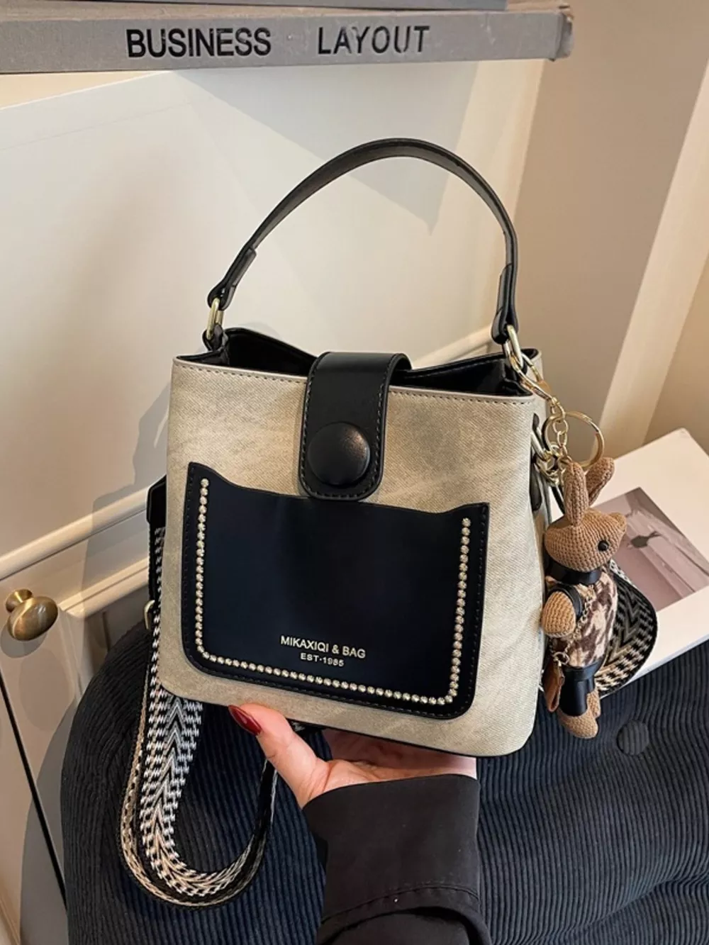 Two-Tone Bucket Crossbody Bag, image 2