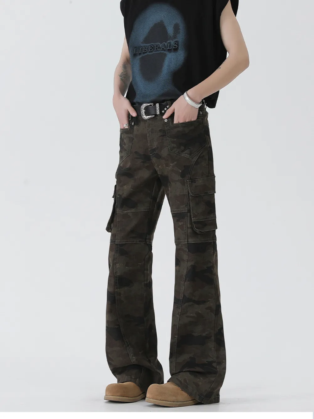 Men's Camo Cargo Flare Jeans