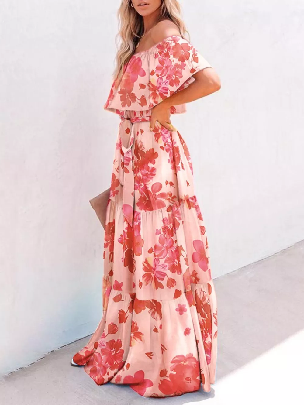 Full Size Off-Shoulder Tiered Maxi Dress Plus Size, image 2