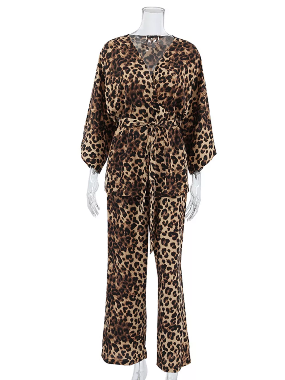 Leopard Cardigan and Wide Leg Pants Lounge Set, image 5