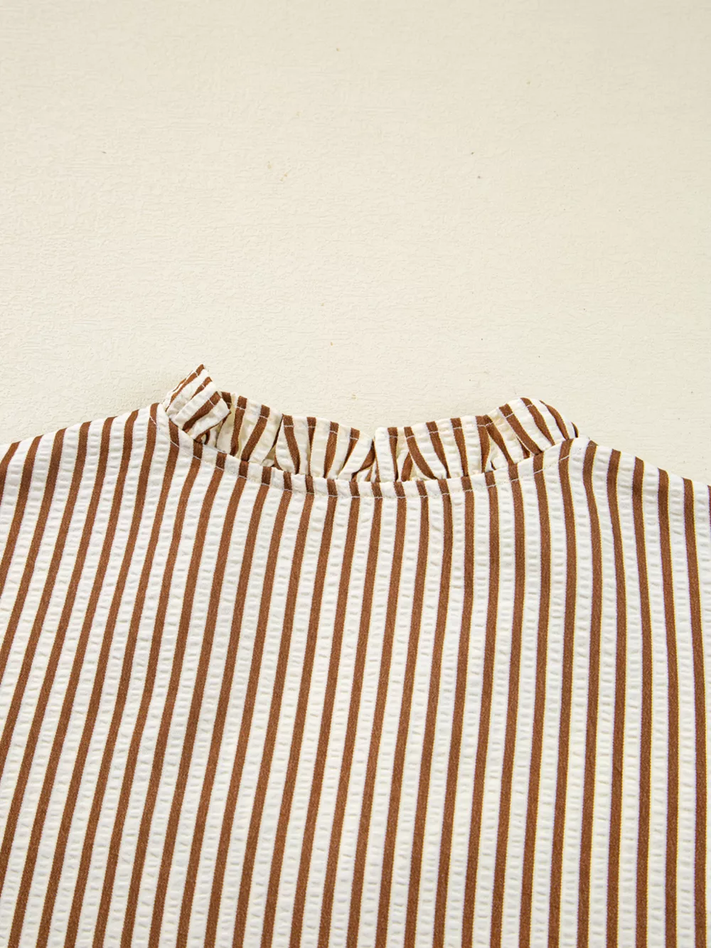 Striped Ruffled Neck Blouse with Tie Sleeves, image 8