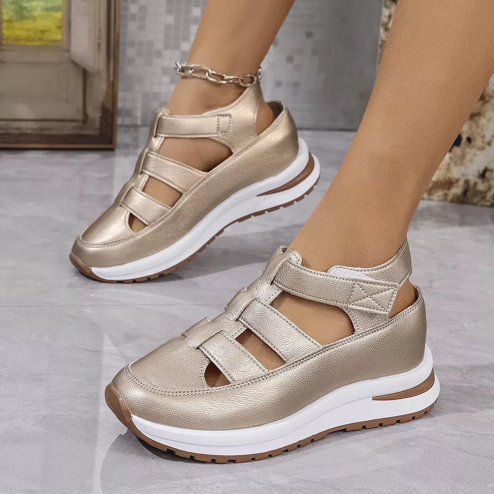 Cutout Wedge Velcro Sandals, image 3
