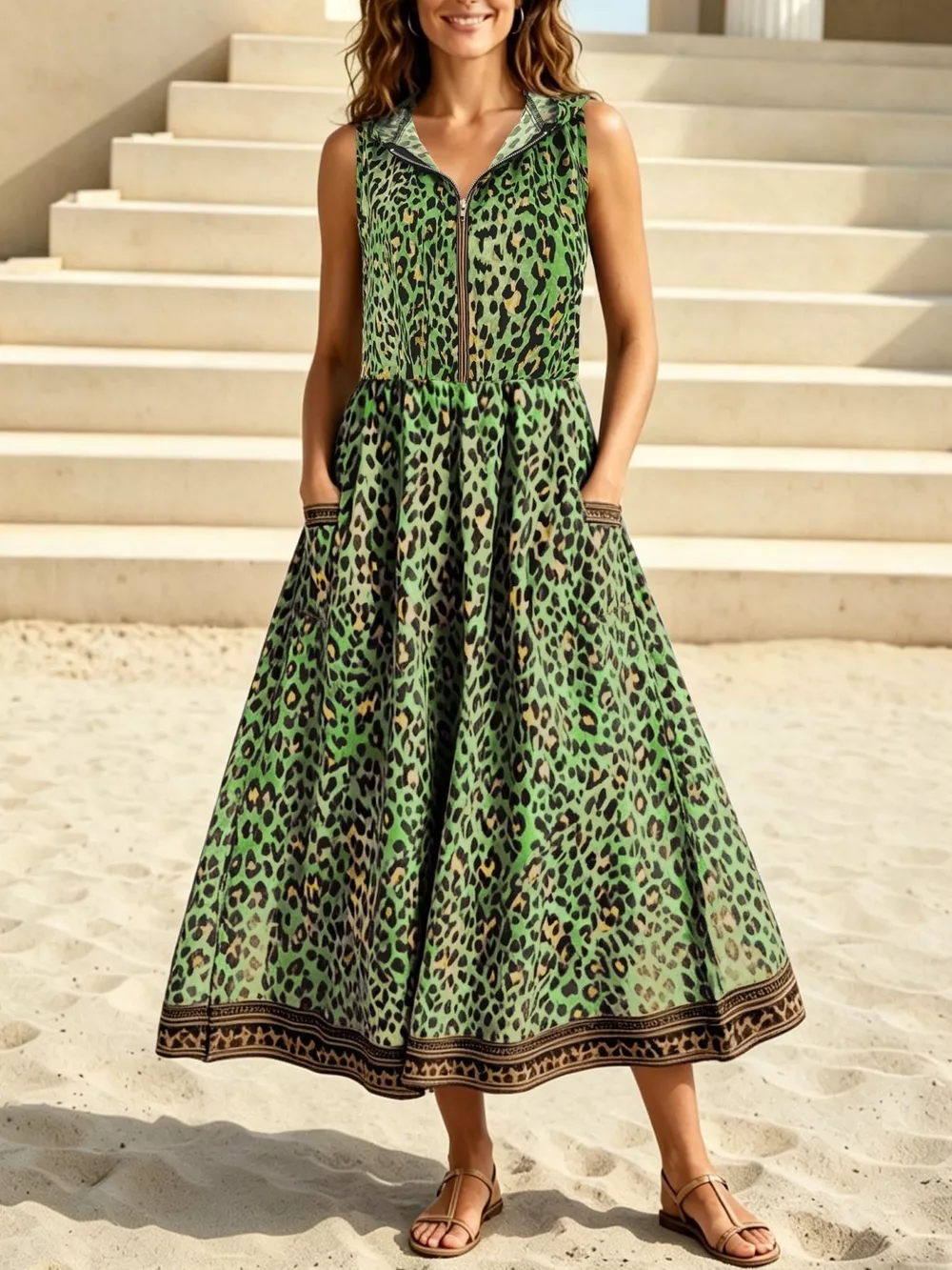 Leopard Zip Front Hooded Dress, image 12