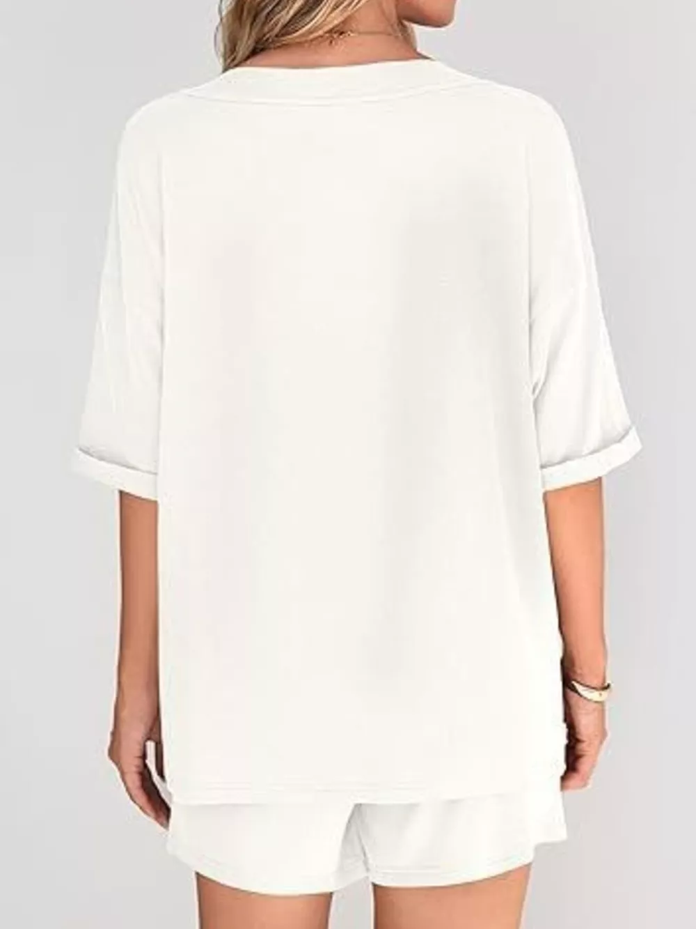 Solid Color V-Neck and Shorts Set, image 6