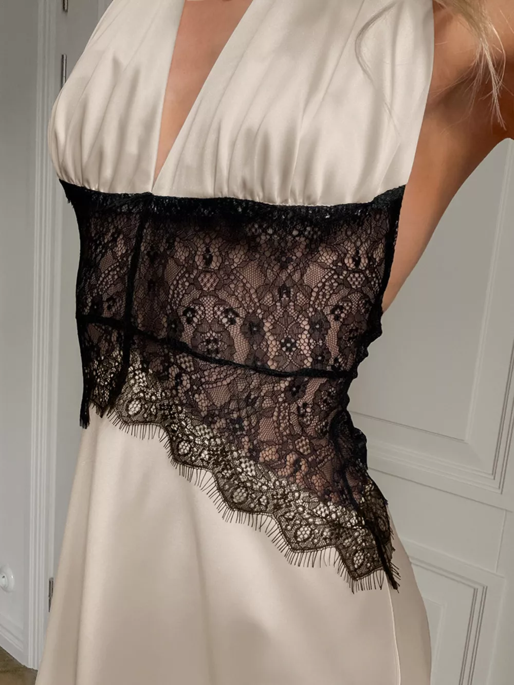 Halter Neck Lace Waist Maxi Dress, image 2