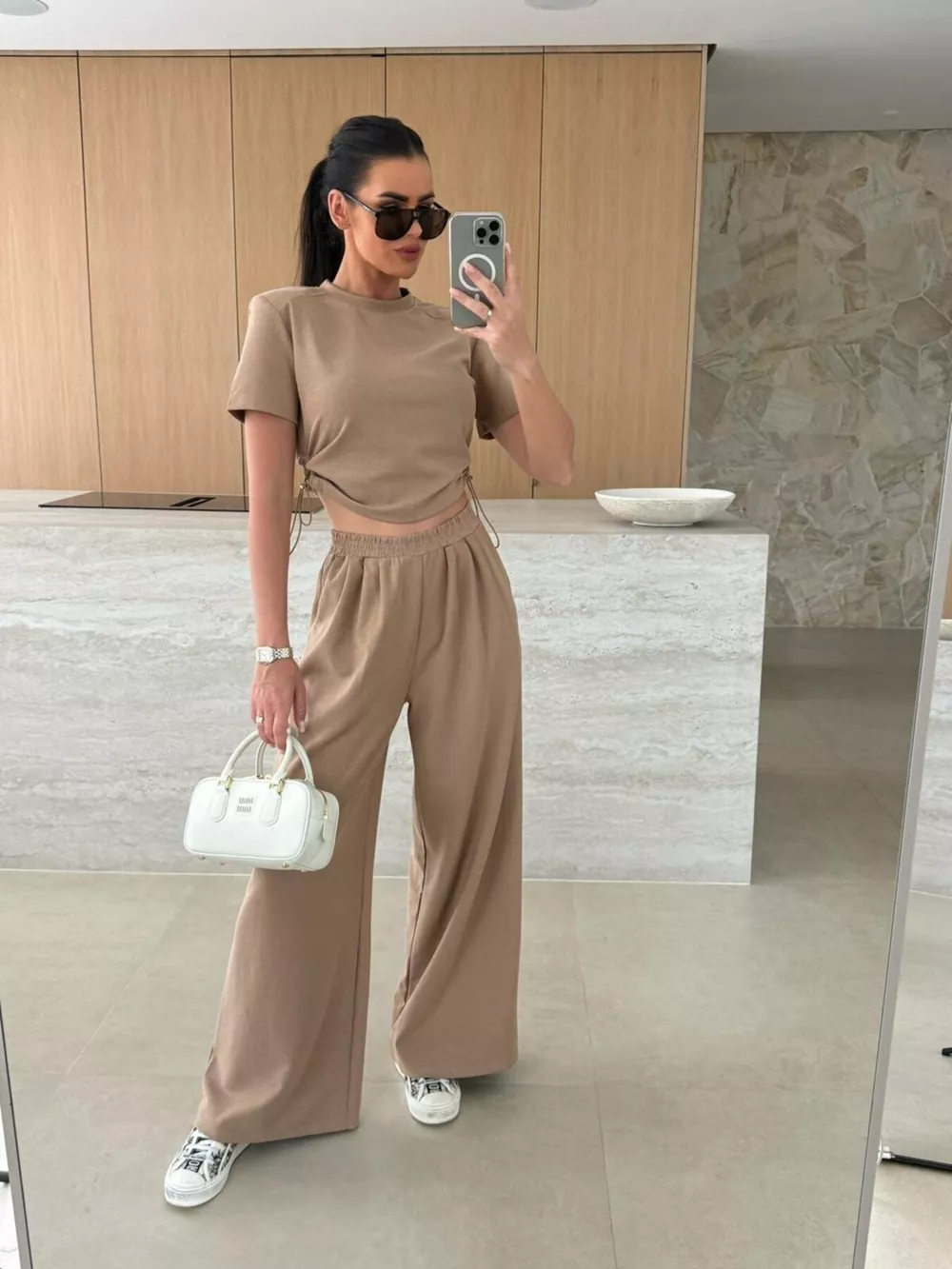 Drawstring Crop Top and Wide-Leg Pants Set, image 10