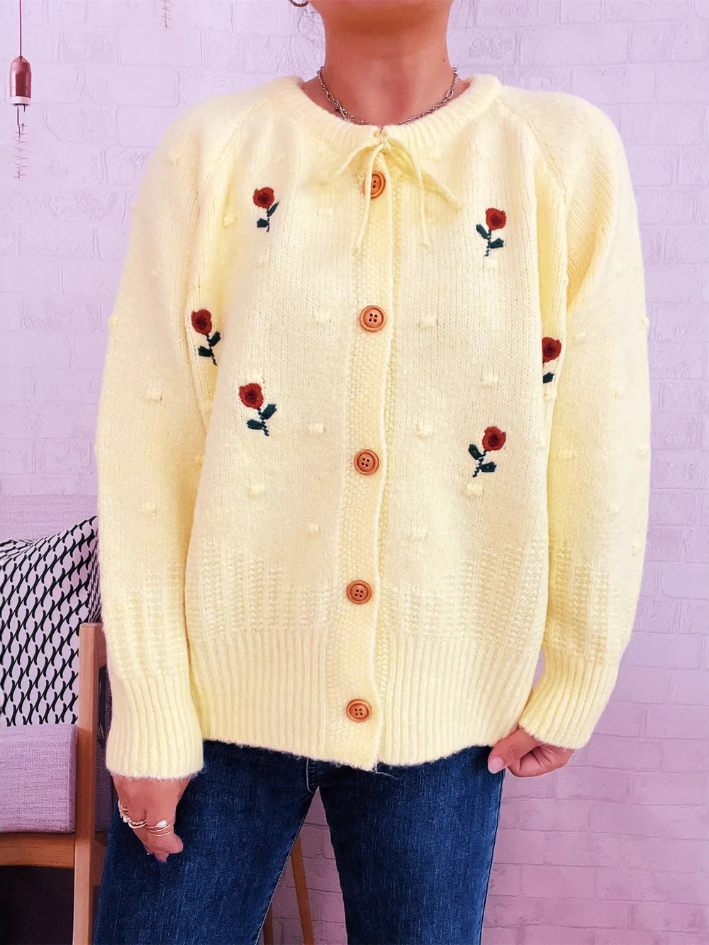 Rose Embroidered Button-Up Cardigan, image 14