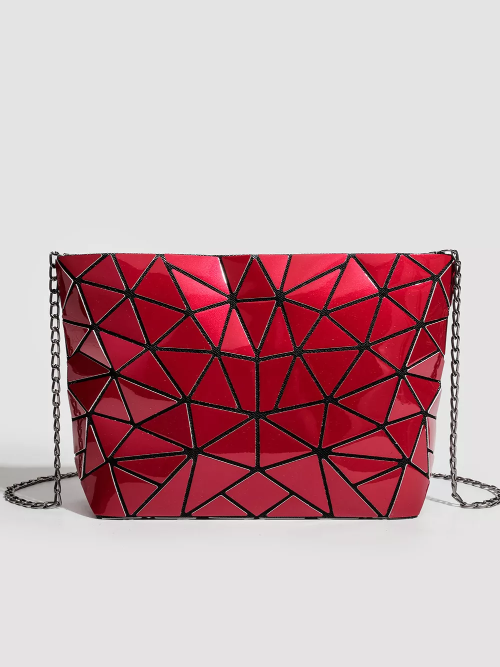 Geometric Metallic Crossbody Bag with Chain Strap, image 6
