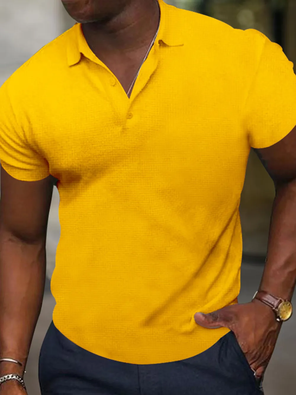Men's Full Size Texture Short Sleeve Polo Plus Size, image 3