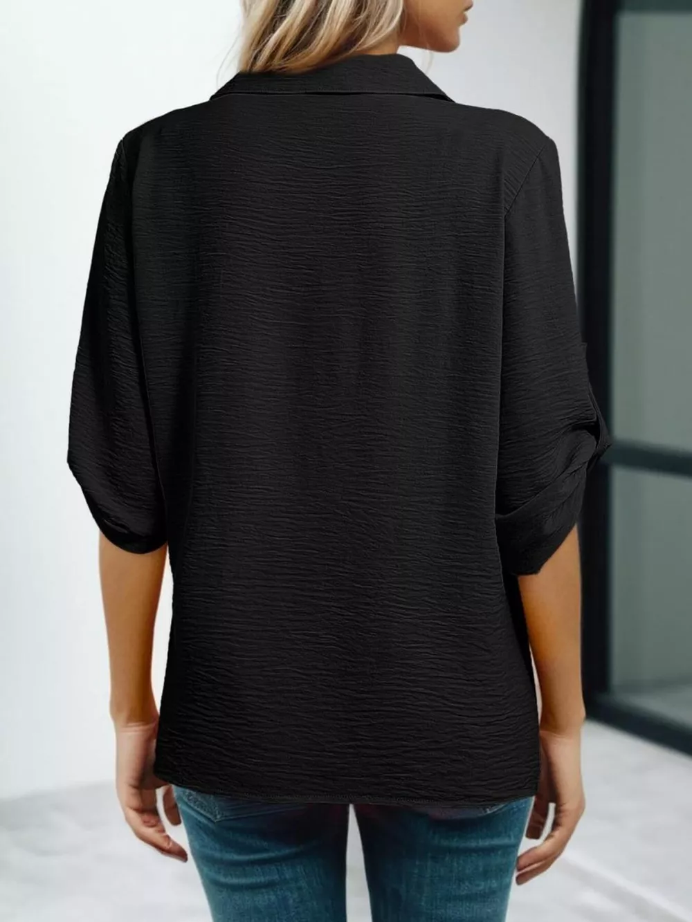 Johnny Collar Roll-Up Sleeve Blouse, image 12