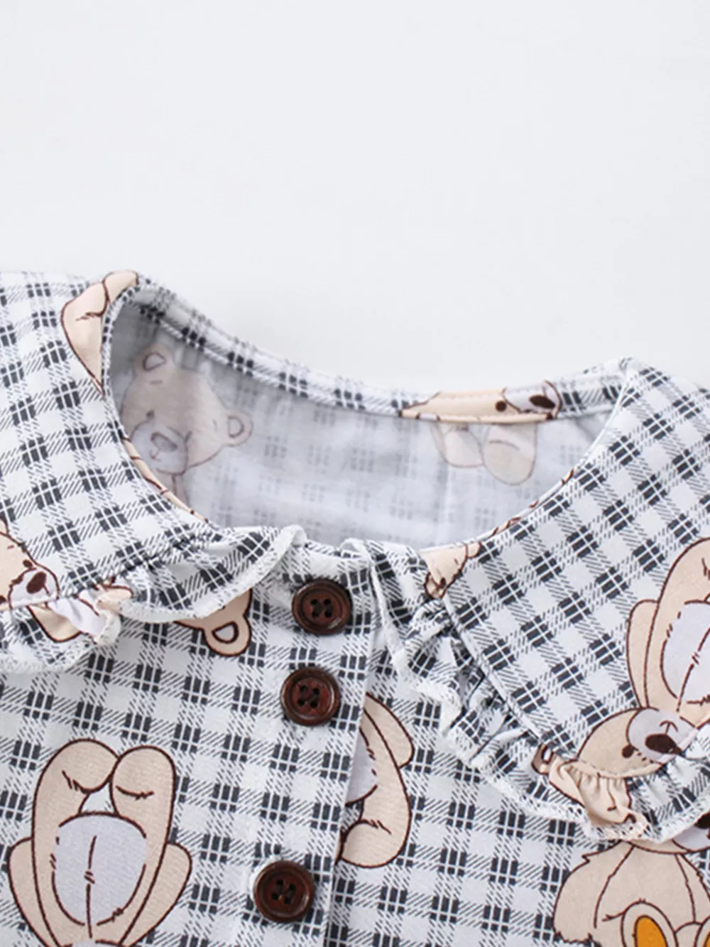 Children's Gingham Teddy Bear Print Peter Pan Collar Dress, image 5