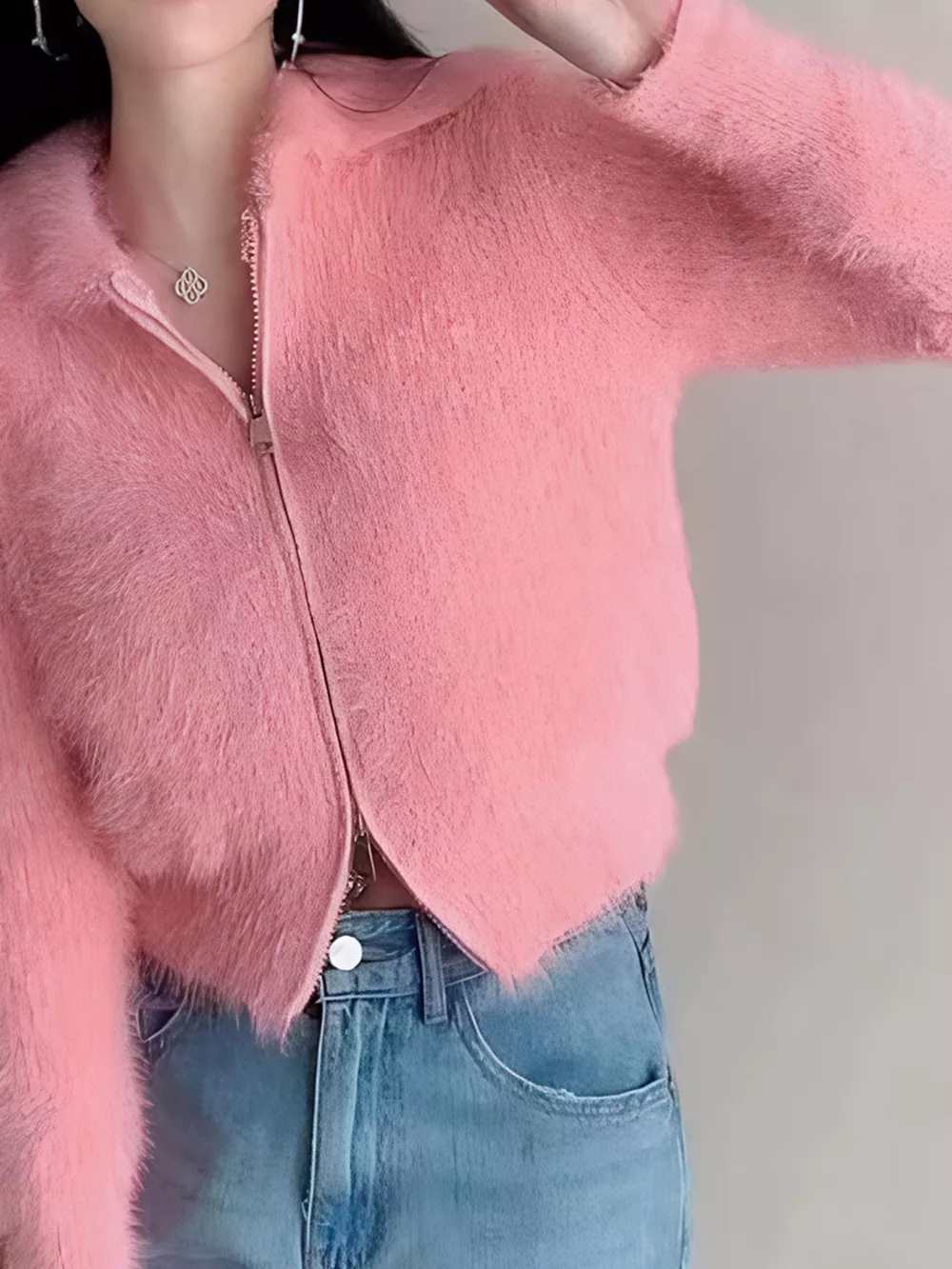 Fluffy Knit Zip-Up Outerwear, image 13