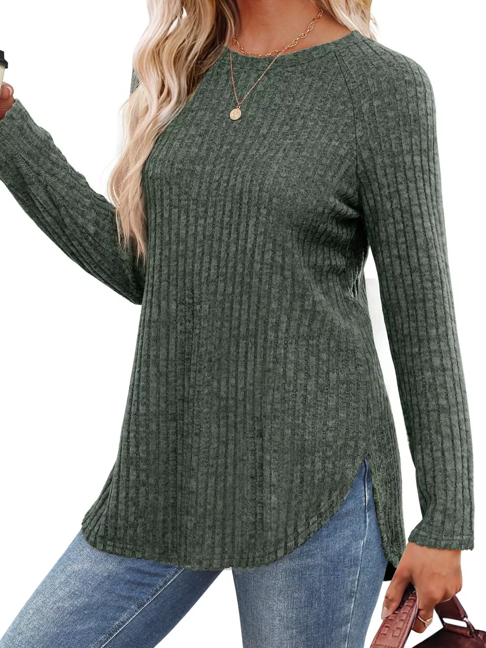 Ribbed Knit Long Sleeve T-Shirt, image 4