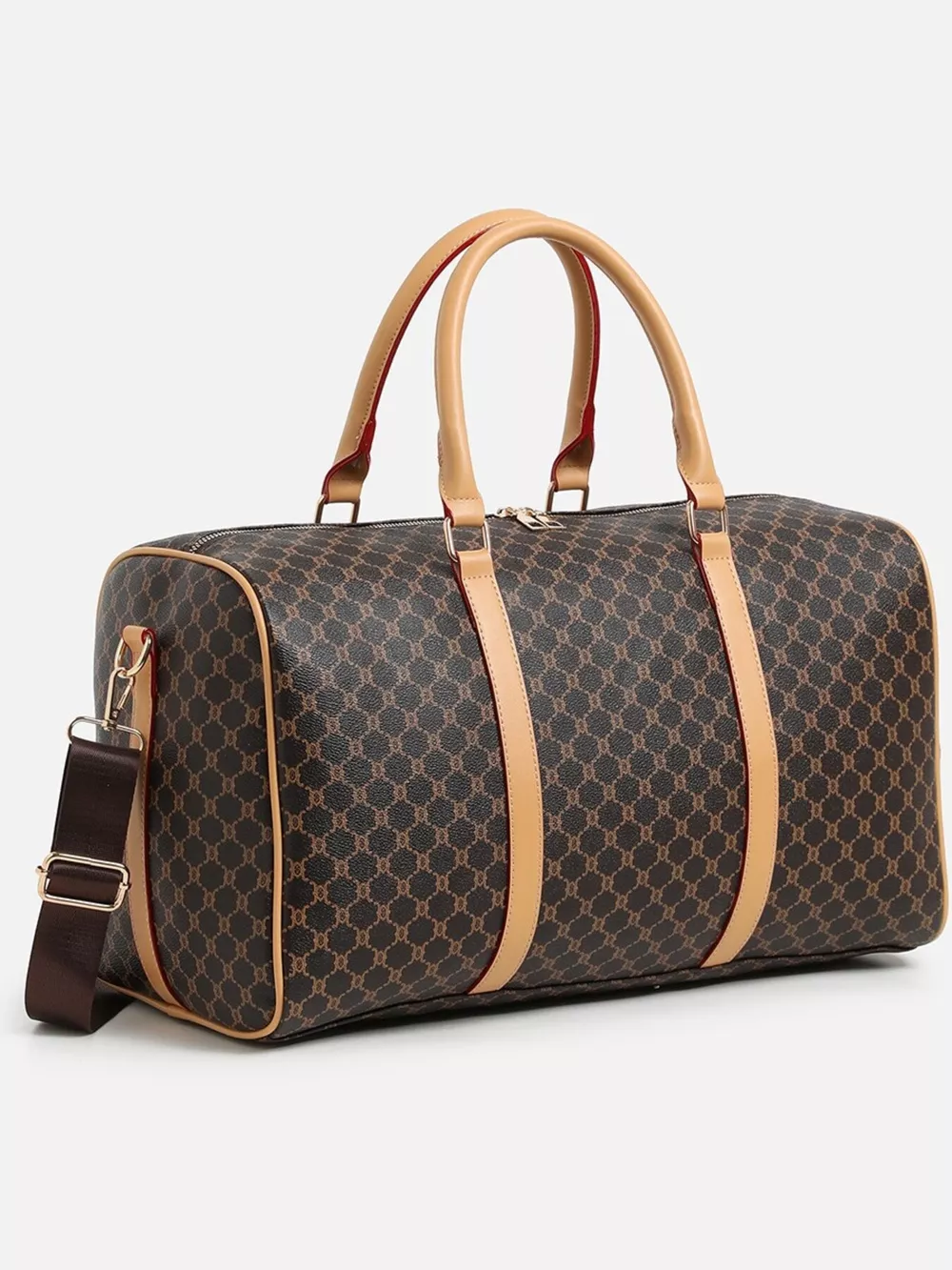Patterned Leather Travel Duffle Bag with Reinforced Handles, image 6