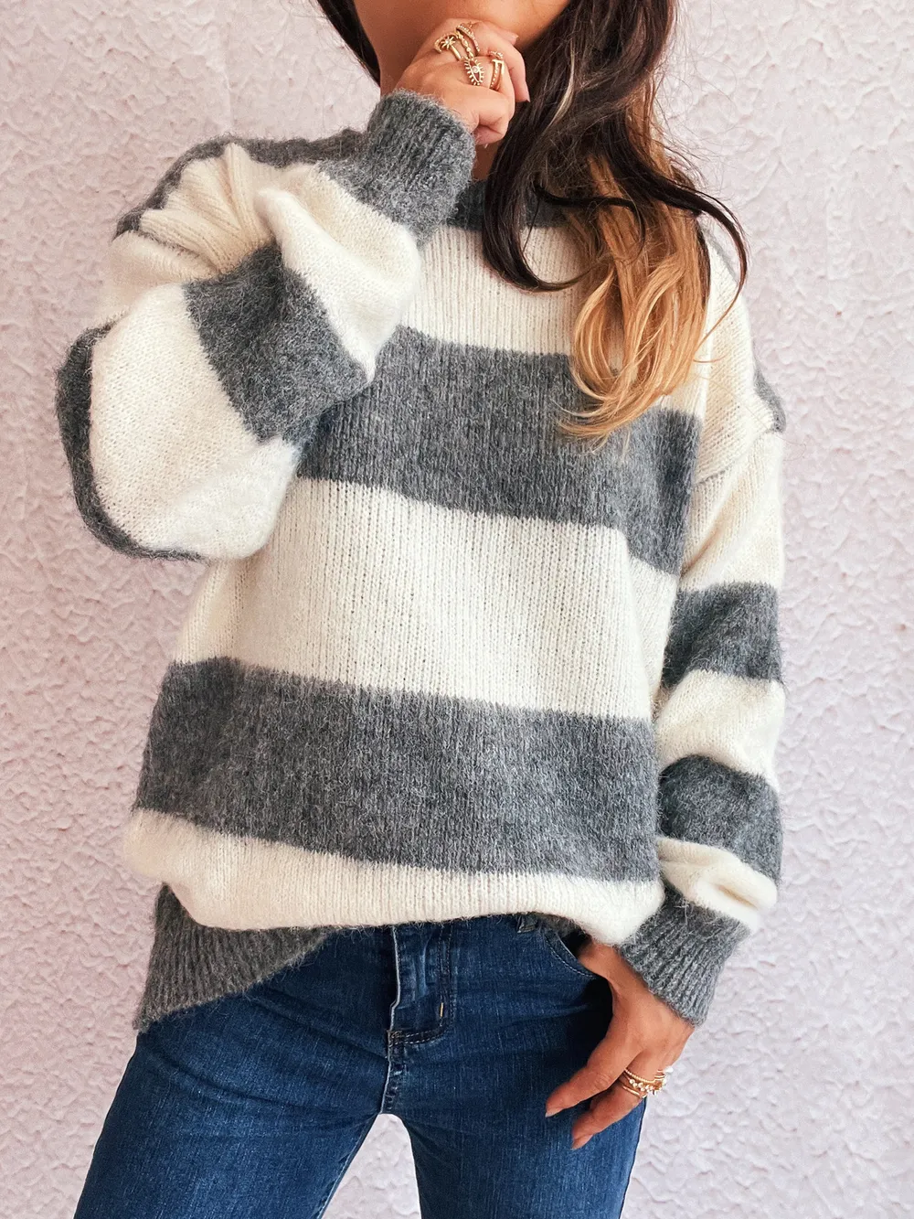 Striped Contrast Long Sleeve Sweater, image 2