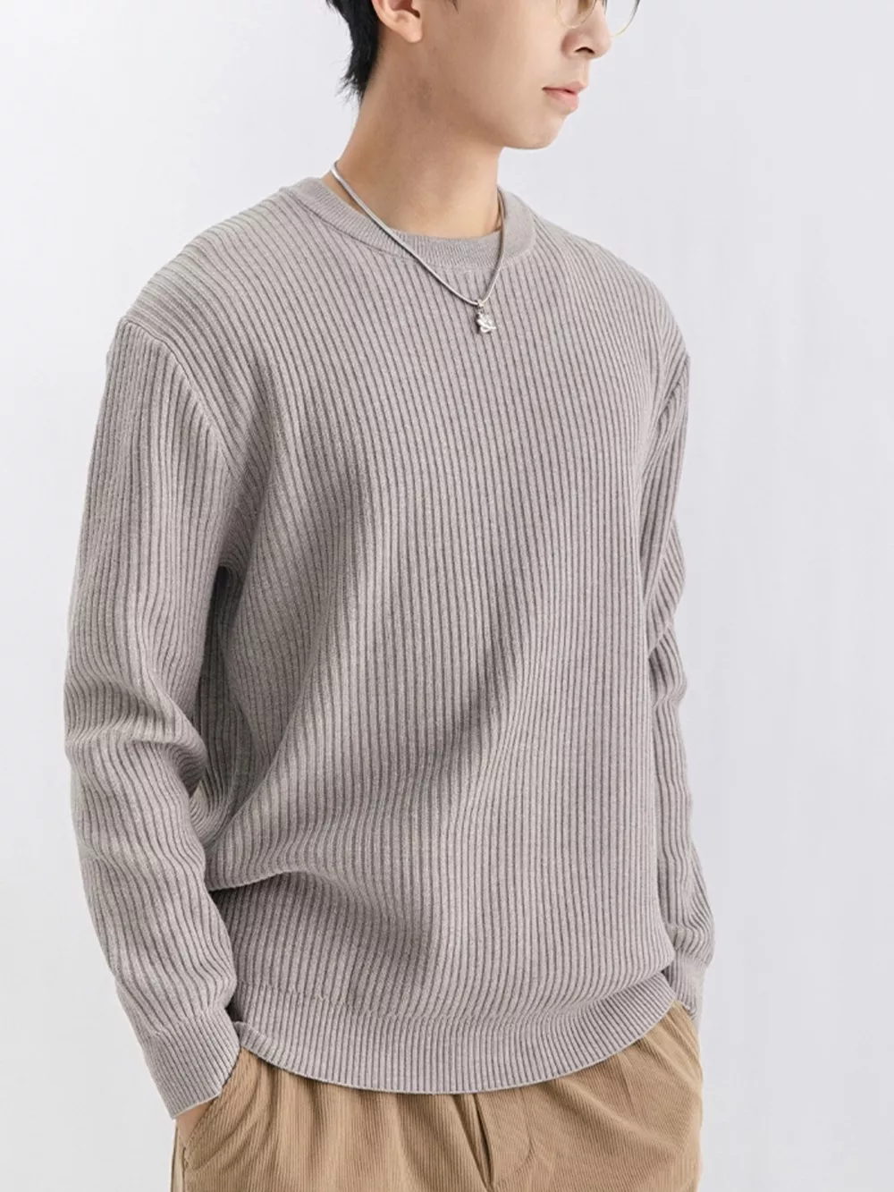 Men's Plus Size Ribbed Knit Crew Neck Sweater, image 9