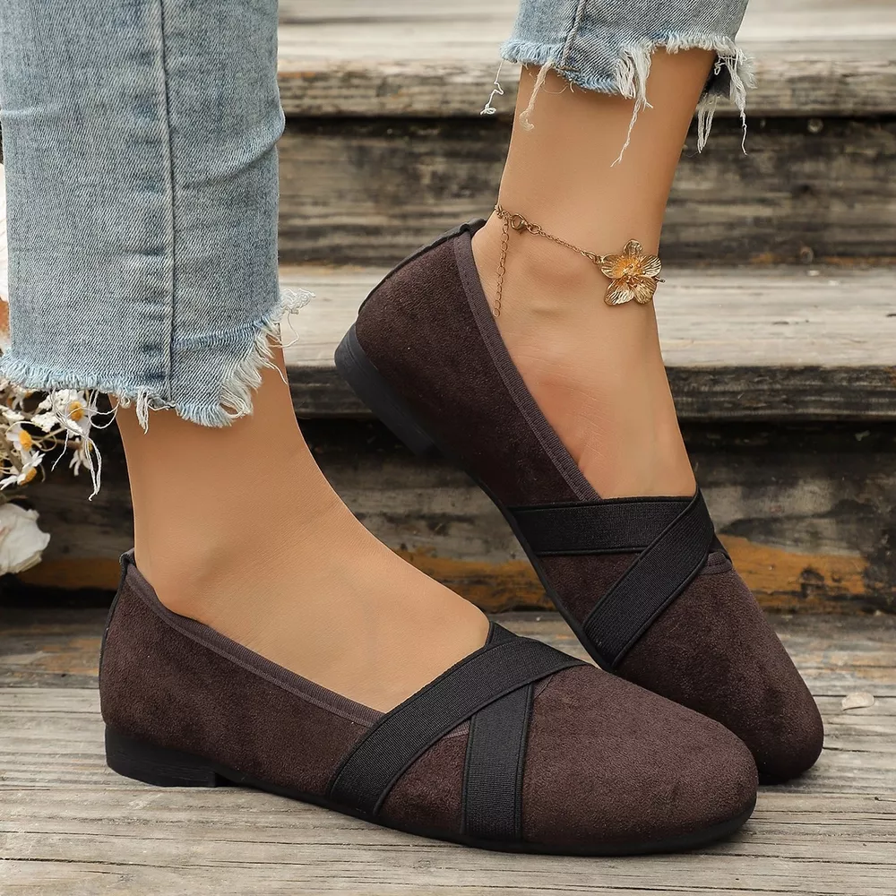 Suede Cross-Strap Slip-On Loafers, image 12