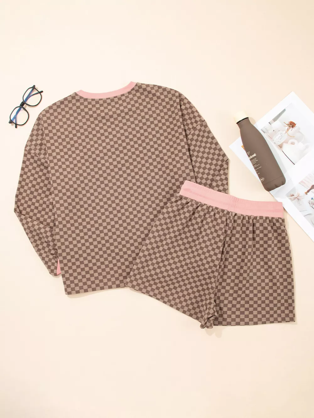 Checkerboard Long Sleeve Pullover and Shorts Set, image 22