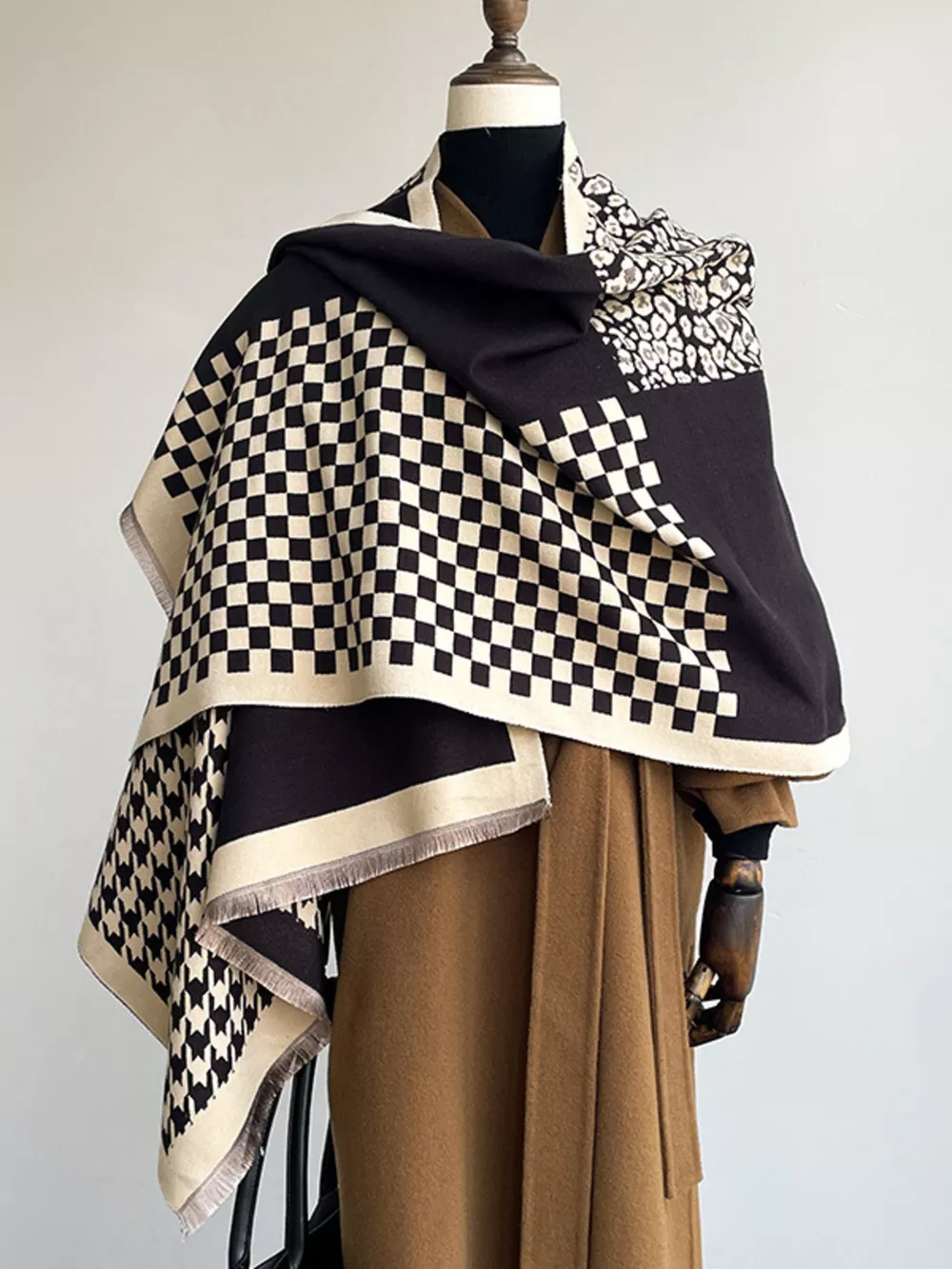 Checkered Raw Hem Scarf