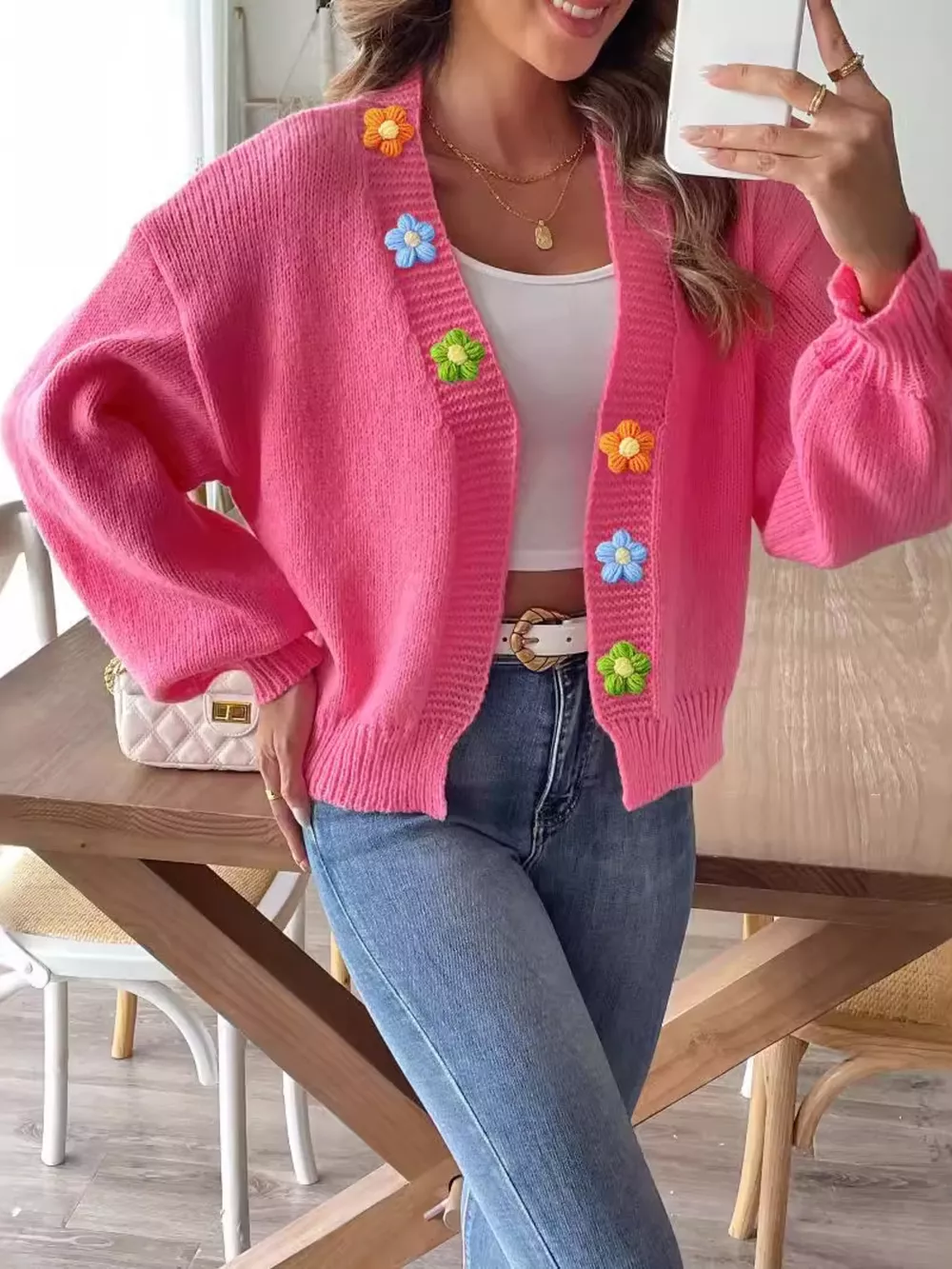 Flower Open Front Cardigan, image 4