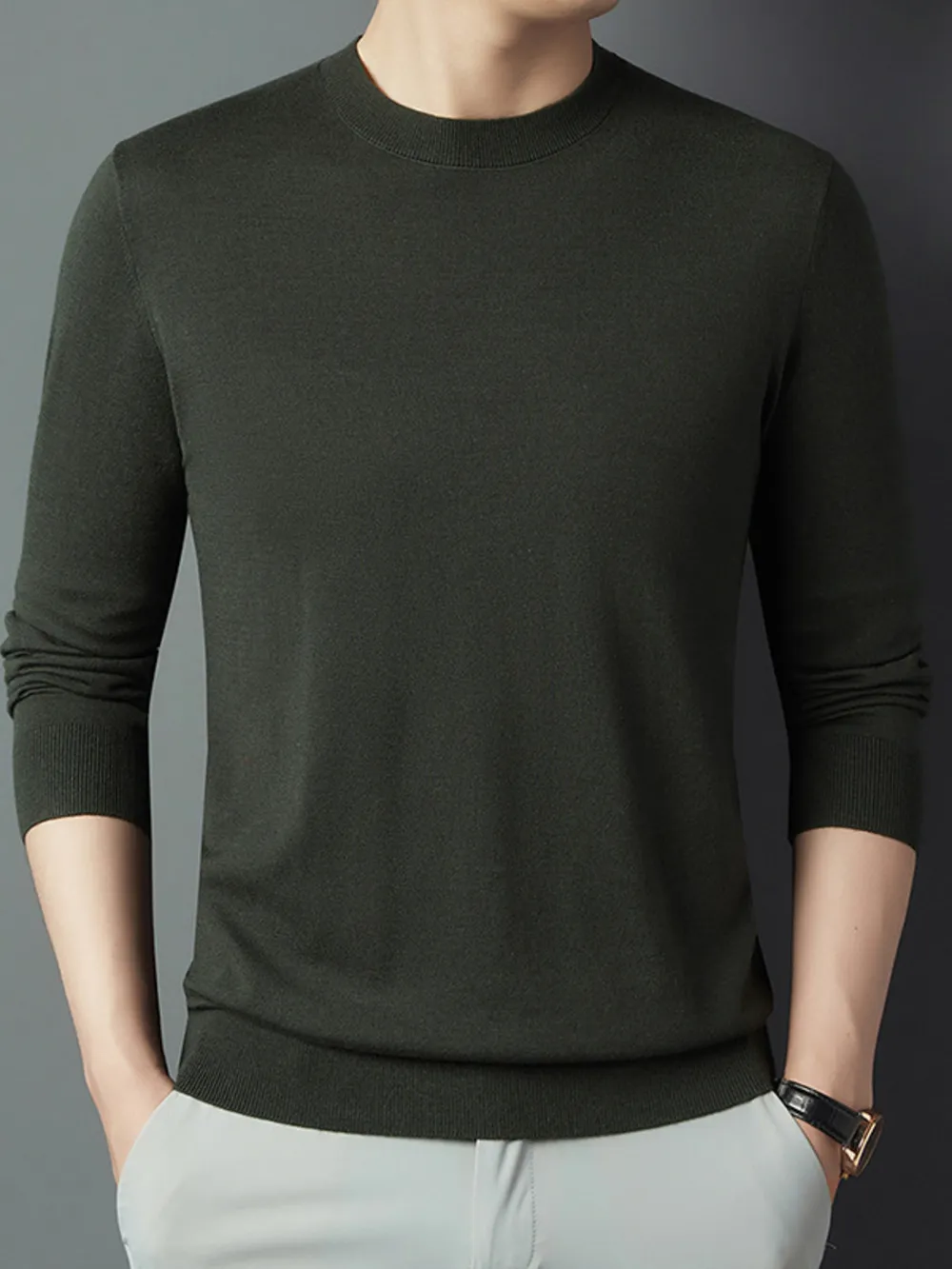 Men's Full Size Round Neck Long Sleeve Knit Top Plus Size, image 8