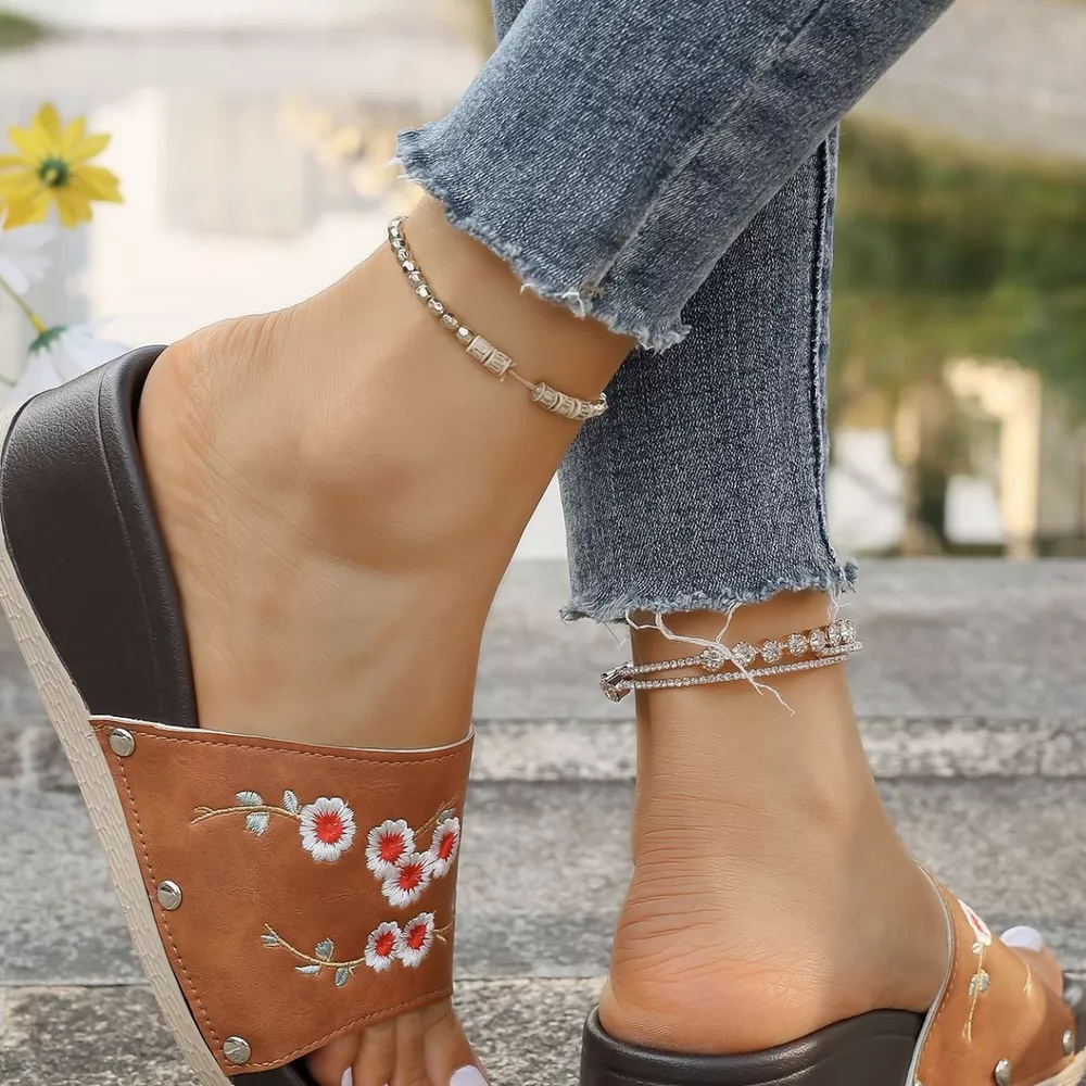 Floral Embroidered Wedge Sandals, image 30