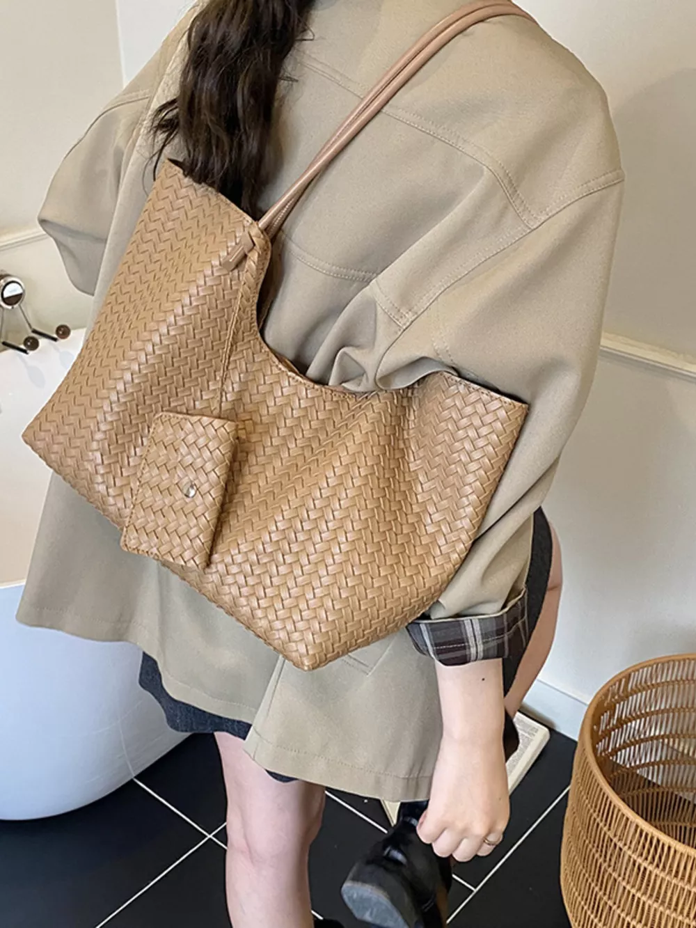 Woven Texture Large Capacity Tote Bag, image 19